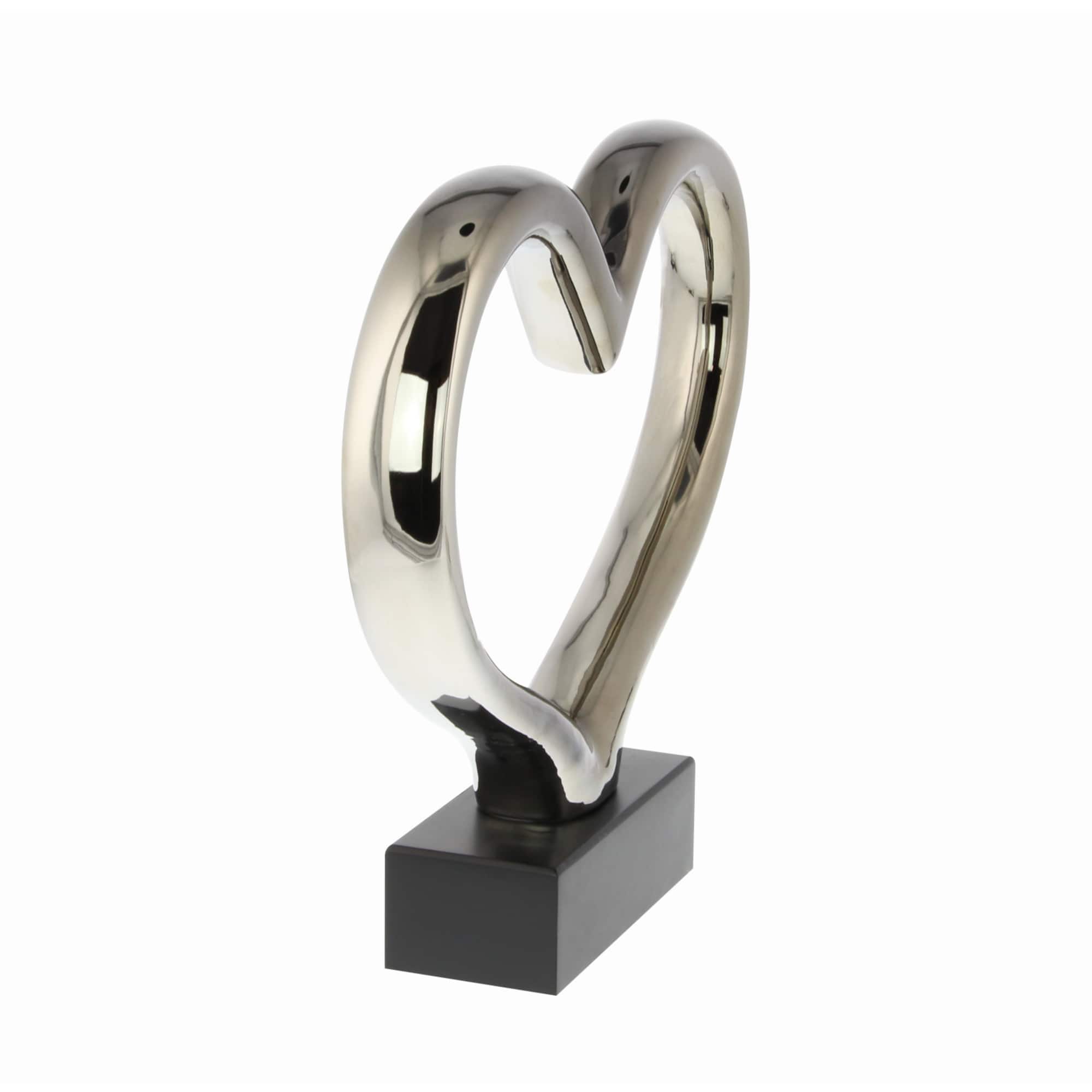 12" Silver Ceramic Contemporary Heart Sculpture
